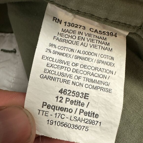 Lee Womens Midrise Fit 12 Petite Cargo Shorts Olive Green Cotton/Spandex - Picture 3 of 5